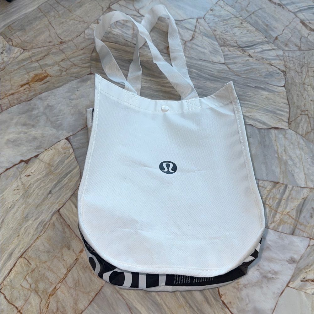 Lululemon White Reusable Tote Bag Small Black Logo Shopper 10x8in
